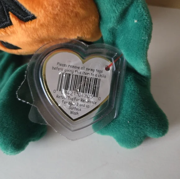 Ty 1998 pumpk'n the pumpkin beanie baby jack-o-lantern tag with cover orange 90s - Picture 4 of 16